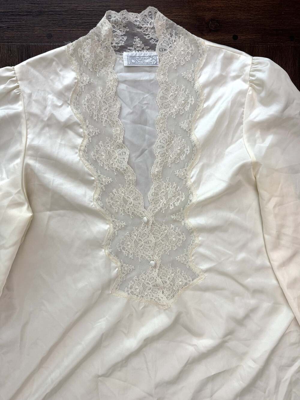 Vintage Barbizon Boutique Satin Lace Maxi Nightgown Cream Vanilla Victorian XS